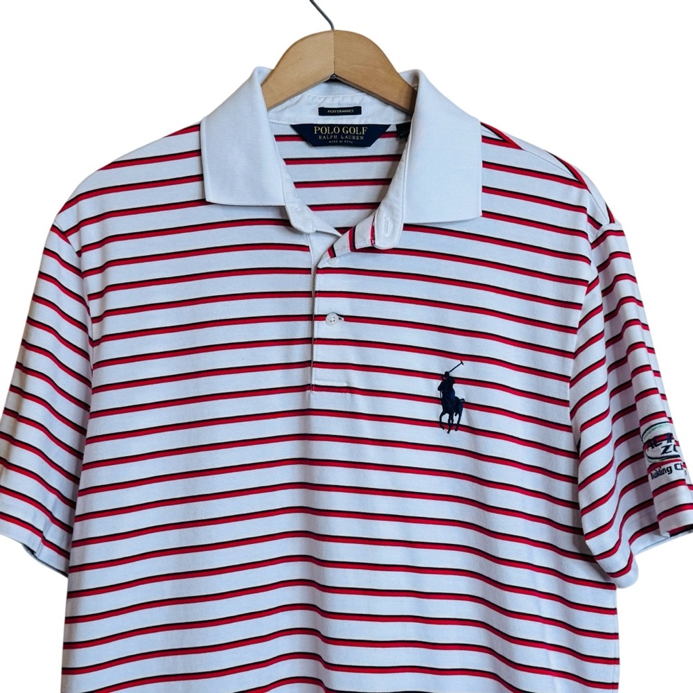 Polo Golf Ralph Lauren Red White Blue Stripe size M Polo Shirt Performance AJGA